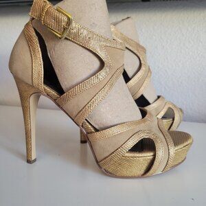 Gold Stiletto Platform Sandal 7.5 NEW